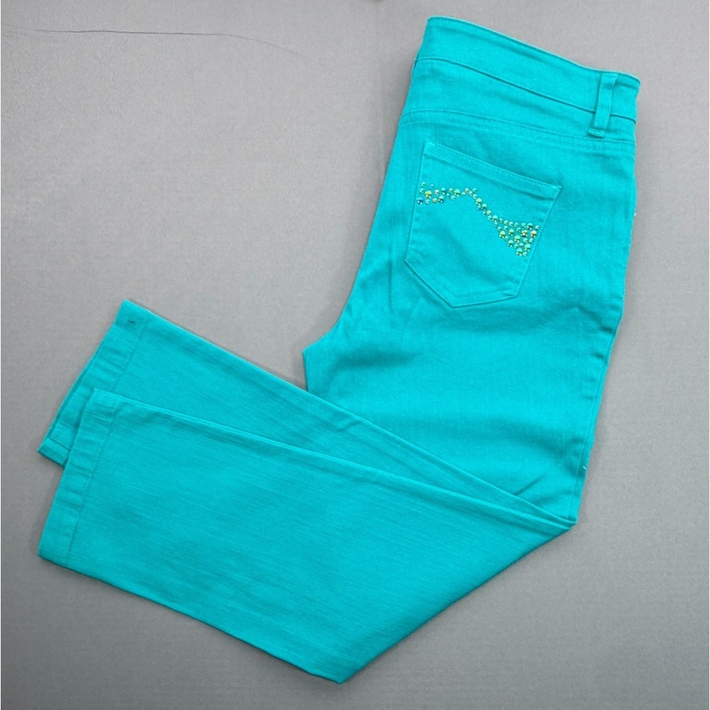 Jones New York Sport Petite Pants Aqua Green Rhinestone Stretch NWT | Womens 10P - Picture 12 of 15